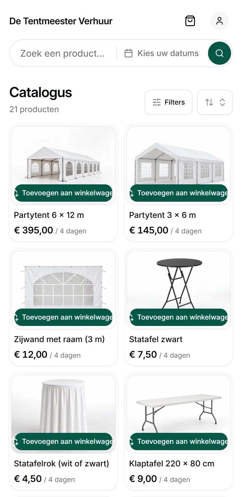 Dezelfde verhuurwebsite op een telefoon.